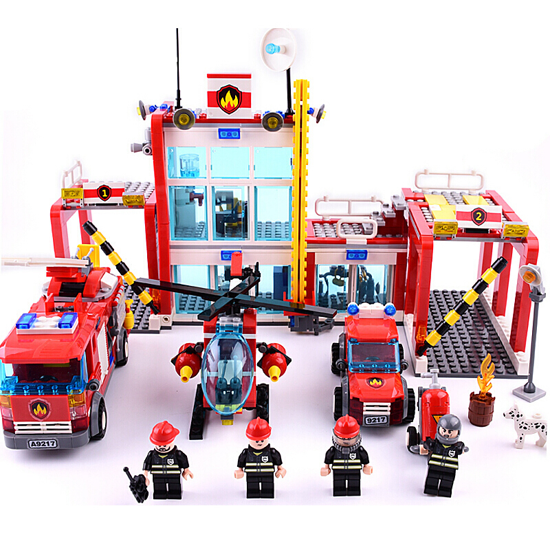 古迪儿童拼装积木城市救援消防总局拼插男孩小颗粒玩具礼物
