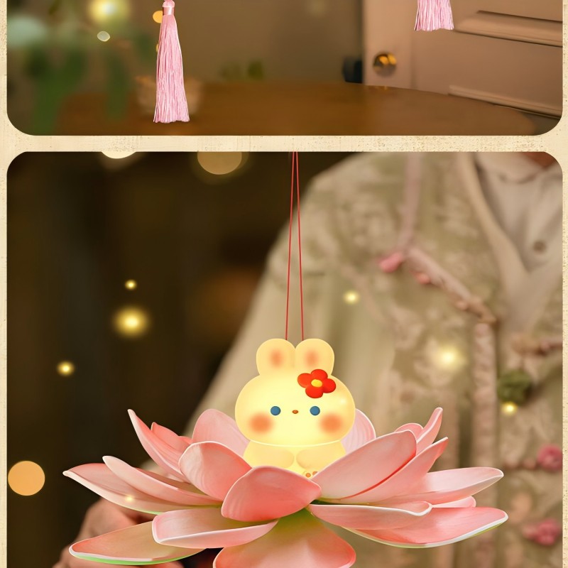 九洲豪中秋灯笼手工制作材料立体兔子莲花灯led灯高清大图