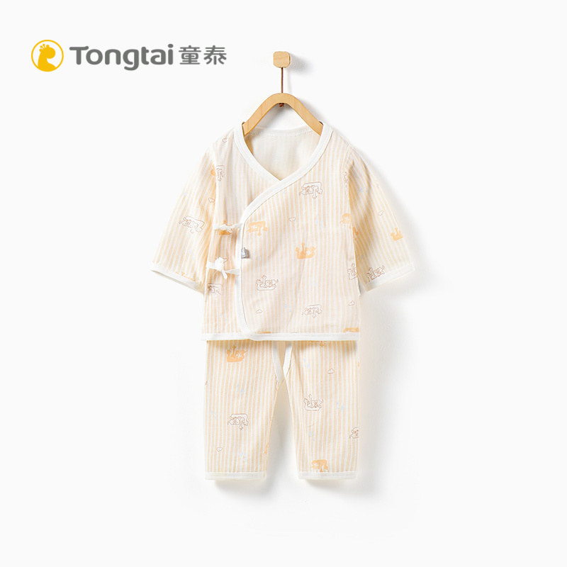 童泰TONGTAI初生儿纯棉开裆和服内衣套装0-3个月宝宝系带上衣裤子两件套婴幼儿通用59cm