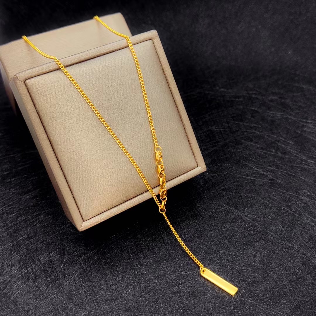 仿金越南沙金项链女镀金马鞭链假黄金素色吊坠幸运锁骨链久不掉色送女朋友老婆情人节七夕生日礼物