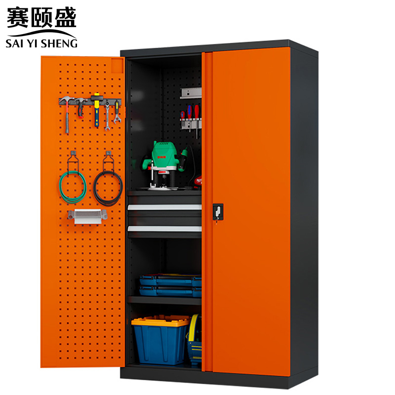 赛颐盛工具柜 重型工具柜二抽带挂板台