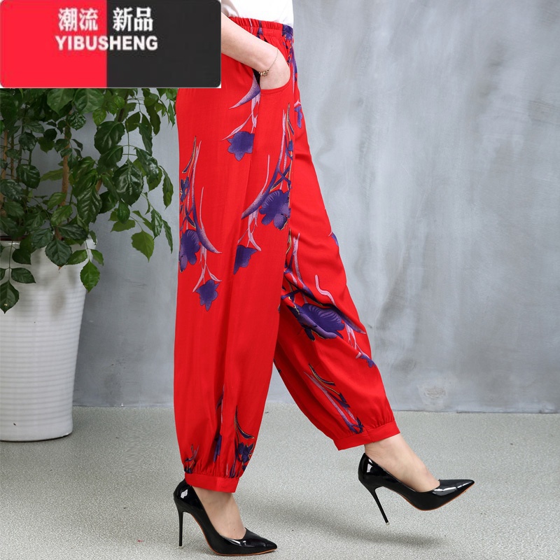 YIBUSHENG中老年灯笼裤季薄款棉绸女休闲裤大码阔腿裤名族风广场舞长裤子高清大图