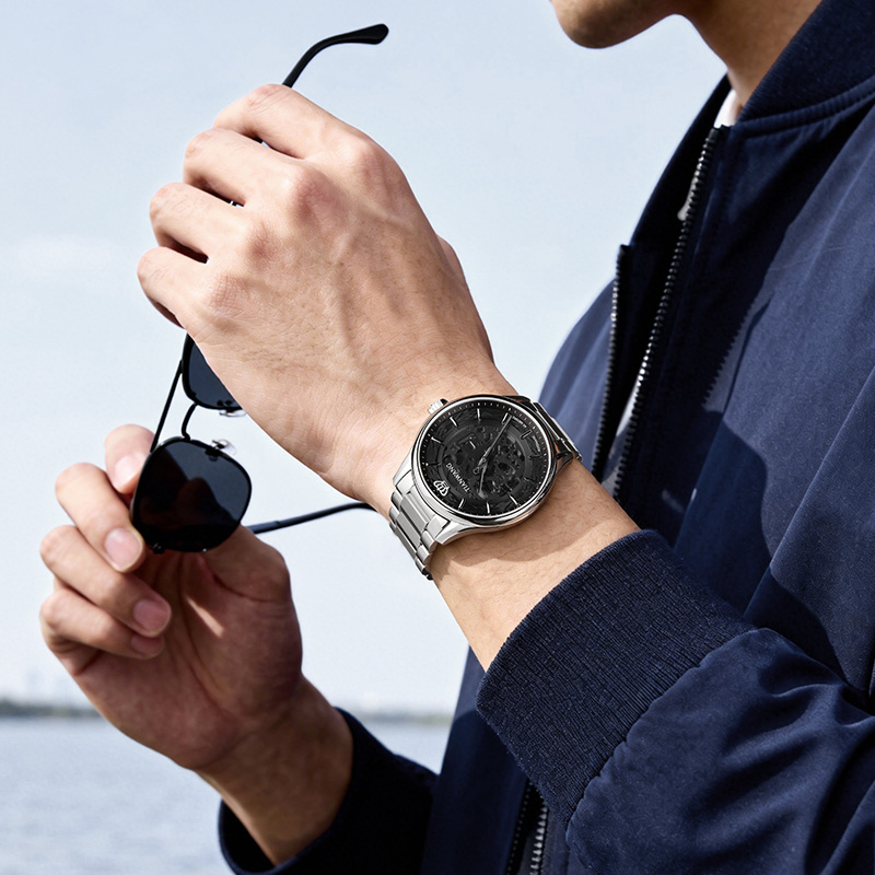 天王手表昆仑融水镂空机械男表商务休闲钢带男士腕表送男友51597高清大图