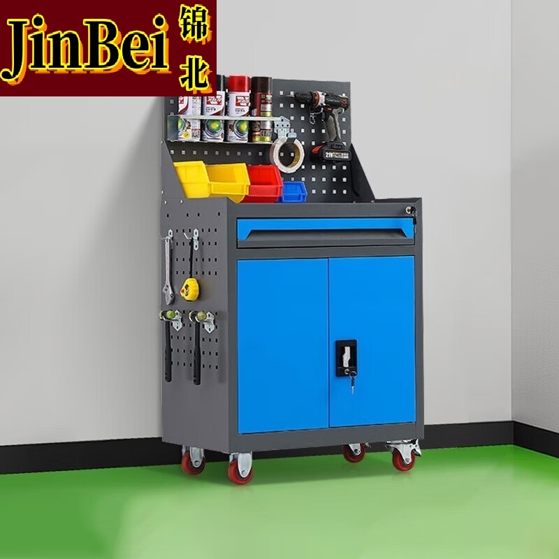 锦北工具车移动维修收纳柜工具架多功能工具箱五金工具柜灰蓝一抽带网高清大图