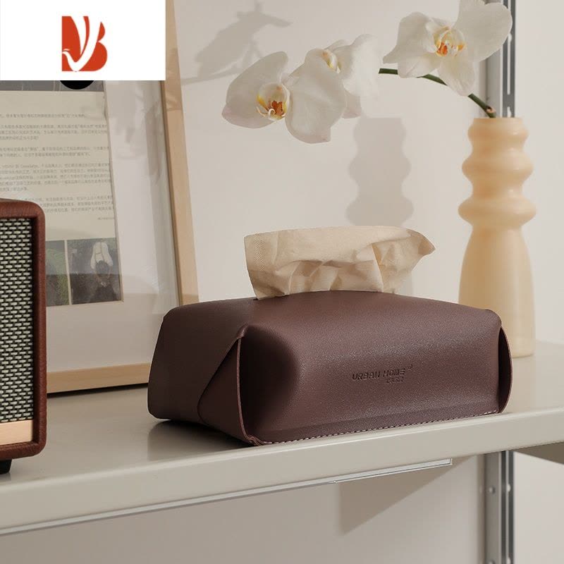 三维工匠皮革纸巾盒挂壁式免打孔客厅轻奢桌面厨房收纳车载抽纸盒 卡其色 新版配长短挂绳图片