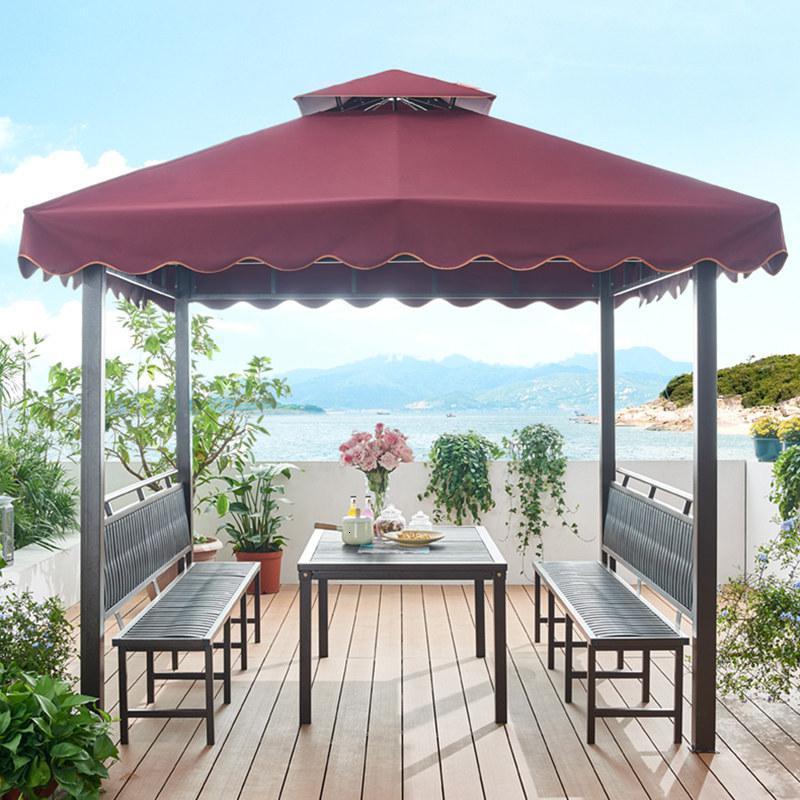 森美人户外凉亭庭院葡萄架别墅铝合金亭子花园简易休闲亭室外帐篷遮阳棚 两面坐板【含桌子】