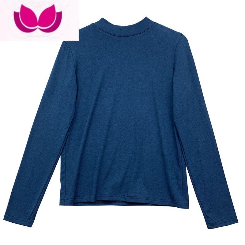 七斓欧货半高领款纯色大码内搭长袖打底衫t恤女显瘦百搭洋气上衣图片