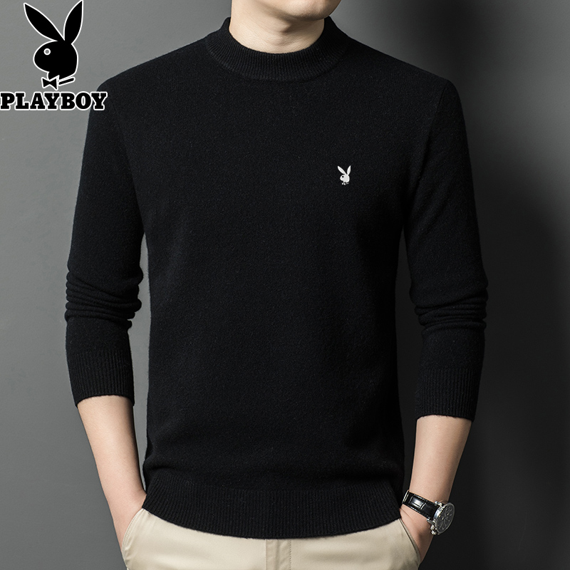花花公子2024秋冬新款纯羊毛衫男中年爸爸加厚毛衣针织打底衫 黑色 170