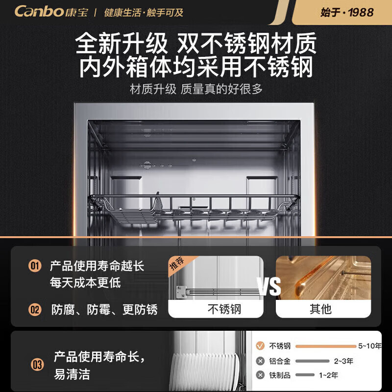 康宝(Canbo)家用立式380升大容量消毒碗柜双开门碗筷消毒柜 二星级 380L XDZ380-VA1高清大图