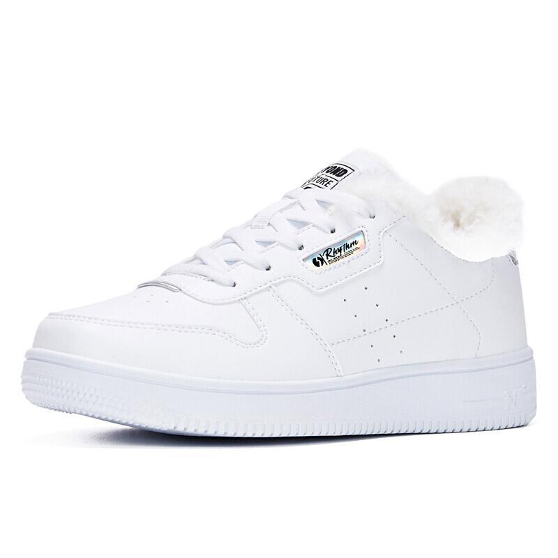 361度板鞋女鞋加绒鞋冬季新款厚底保暖鞋子白色休闲鞋运动鞋
