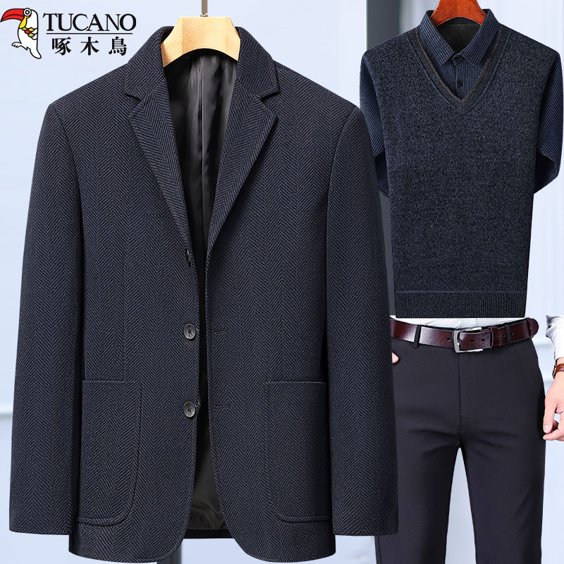 啄木鸟爸爸春装外套装中年西服男春秋季喜公公婚宴礼服中老年西年高清大图