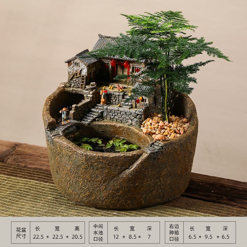 创意流水摆件循环水玄关永动客厅造景鱼缸禅意造景桌面装饰品复古图片
