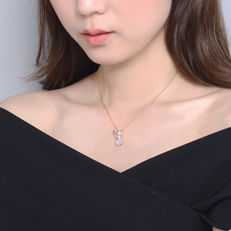 Fei Liu [定制款]18K金钻石生肖鼠吊坠项链福鼠锁骨链 镶嵌红宝石女款礼物配镀金银链11月11日陆续发货