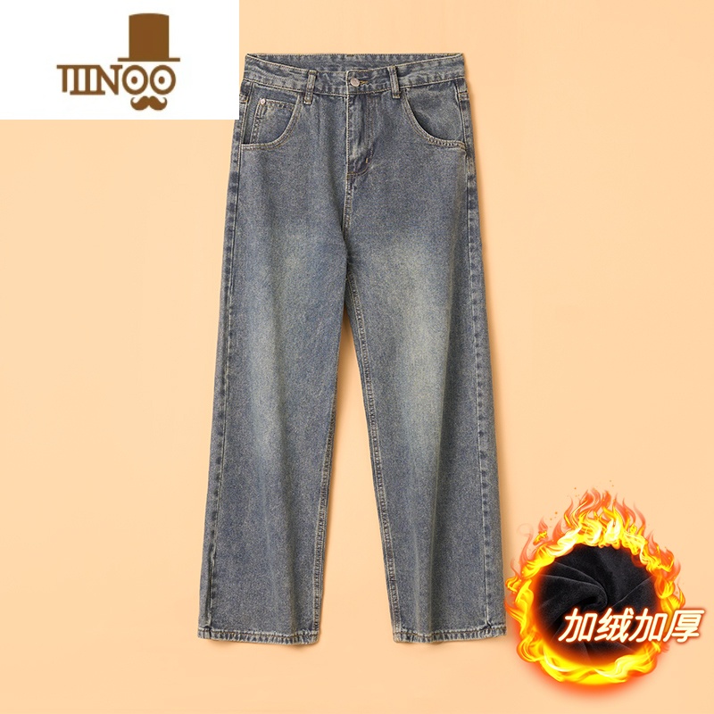 YANXU牛仔裤男直筒宽松美式复古做旧休闲阔腿百搭2022新款松新22高清大图
