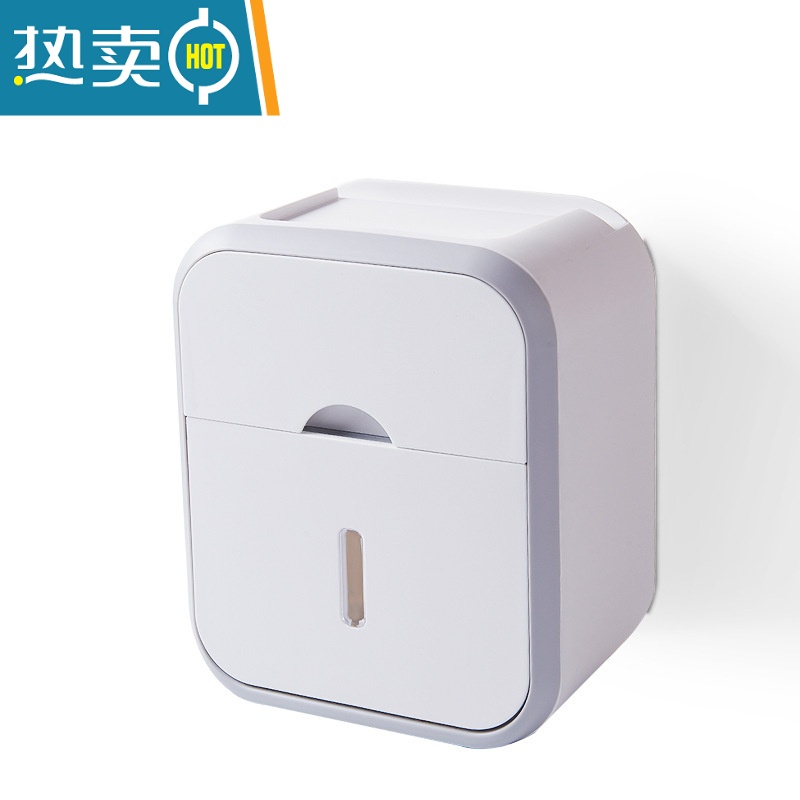 敬平卫生间壁挂式防水厕纸盒免打孔抽纸盒厕所卫生纸卷纸置物架 加大双层镀金款珍珠白+卷纸杆纸巾盒高清大图