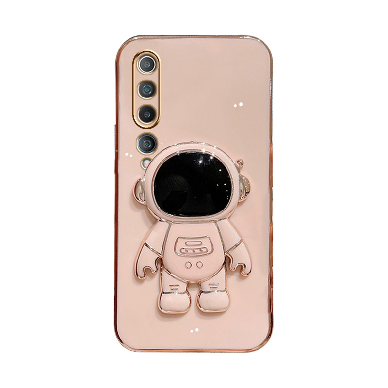 适用小米10手机壳太空人隐形折叠宇航员支架xiaomi10轻奢亮面直边电镀