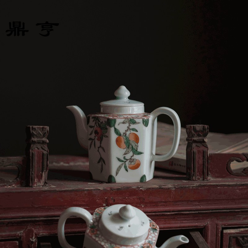 鼎亨手绘古彩大号茶壶 景德镇陶瓷功夫茶具复古泡茶壶家用单壶