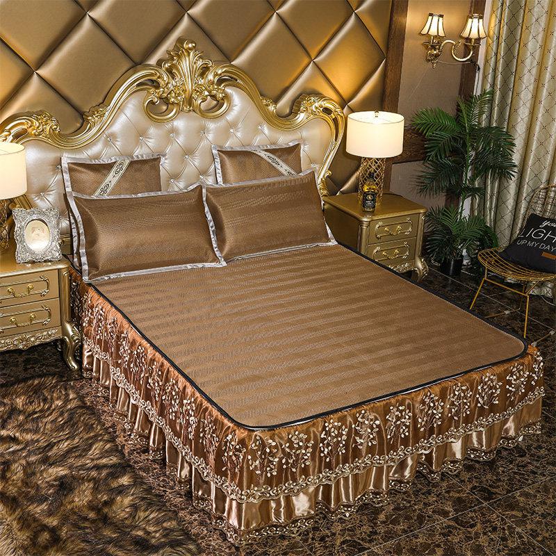 家柏饰(CORATED)夏季可水洗冰丝席床裙款欧式床罩凉席三件套1.8米可折叠拆洗藤席 皇冠金色 2.0*2.2m