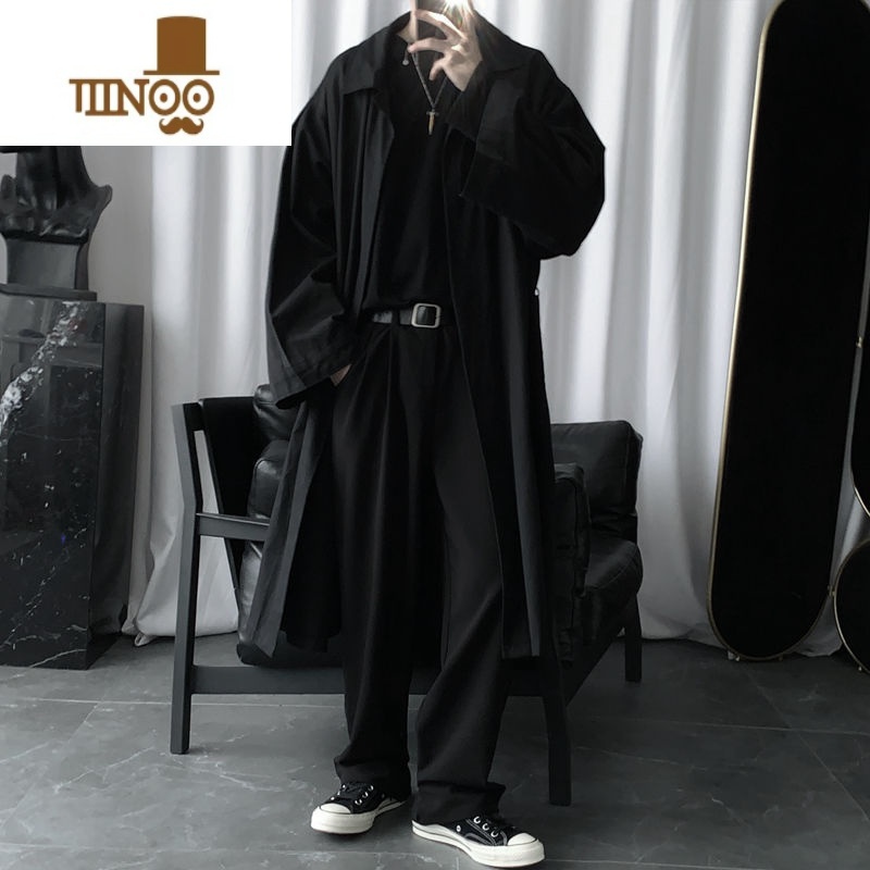 YANXU暗黑系套装新款宽松oversize风衣男中长款宽松潮流过膝外套高清大图