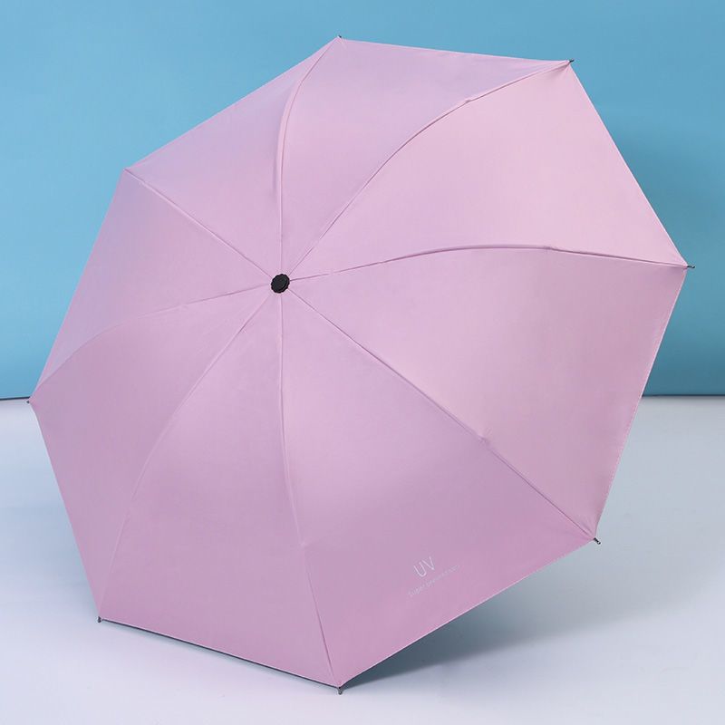 三折八骨黑胶晴雨伞-粉色