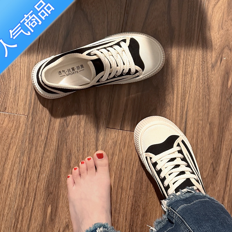 SUNTEK厚底小白帆布板鞋女春秋ins潮2023年新款小众百搭休闲运动0高清大图