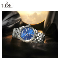 Titoni梅花表空霸系列蓝色时尚机械男表93808S-259