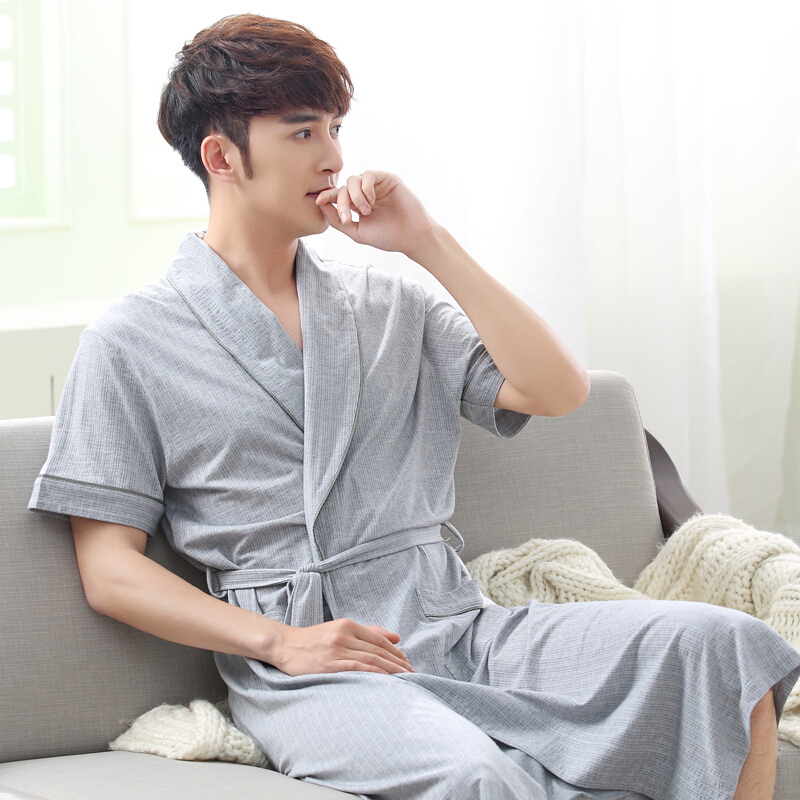200斤睡袍男短袖夏天特大码加肥加大号宽松中年爸爸浴衣男浴袍m/90