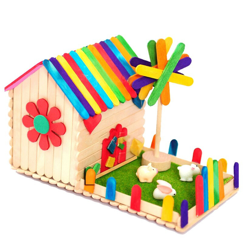 雪糕棒diy创意小房子模型小屋手工亲子幼儿园儿童手工制作材料包动物