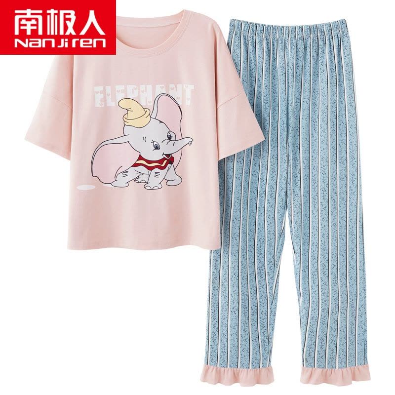 南极人睡衣女夏季薄款纯棉 两件套装 短袖长裤可爱清新家居服夏天图片