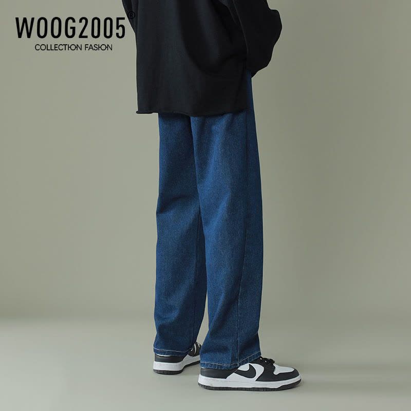 WOOG2005牛仔裤男夏季ins潮牌宽松直筒长裤韩版潮流休闲阔腿裤子图片