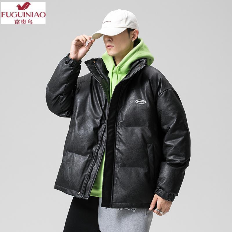 富贵鸟fuguiniao棉服男生冬季pu皮磨砂机车皮棉衣立领情侣加厚棉袄