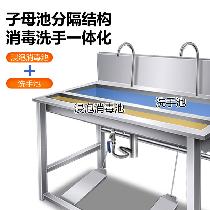 大迈质造304不锈钢脚踏式消毒洗手池槽食品厂洗手槽水池五人位250x48x110cm
