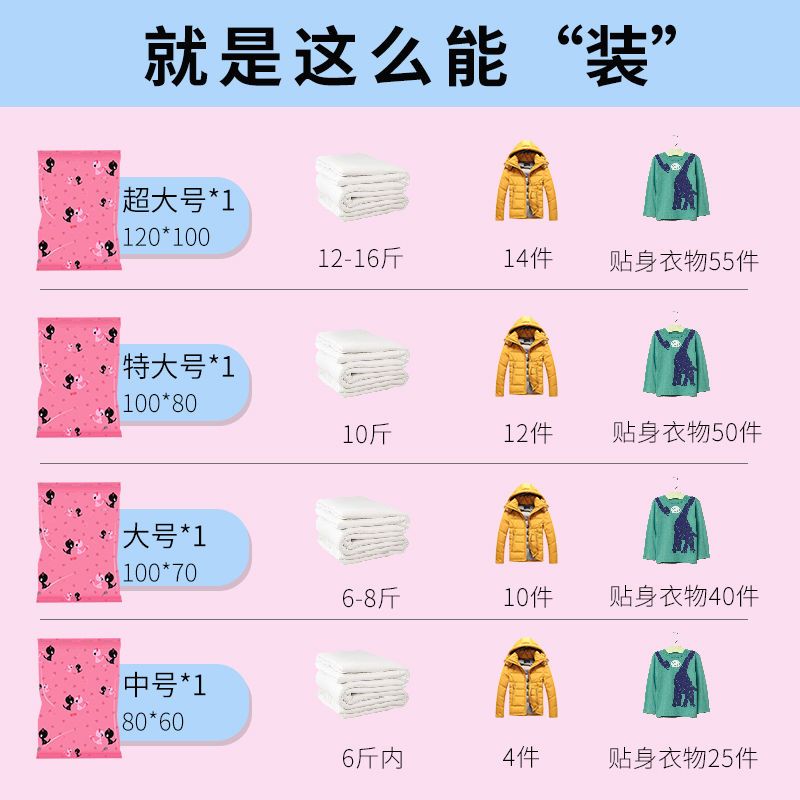 抽真空大号压缩袋棉被子收纳袋压缩被子衣物整理收纳袋配手泵