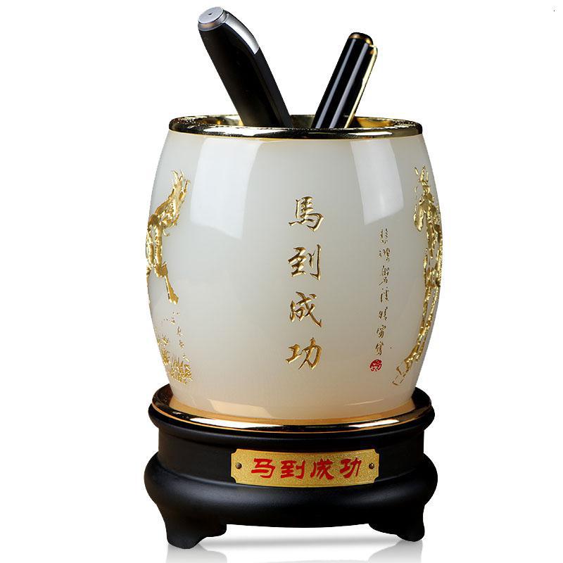 家柏饰(CORATED)马到成功琉璃玉笔筒摆件老师老板办公室桌面实用摆件商务礼品高清大图