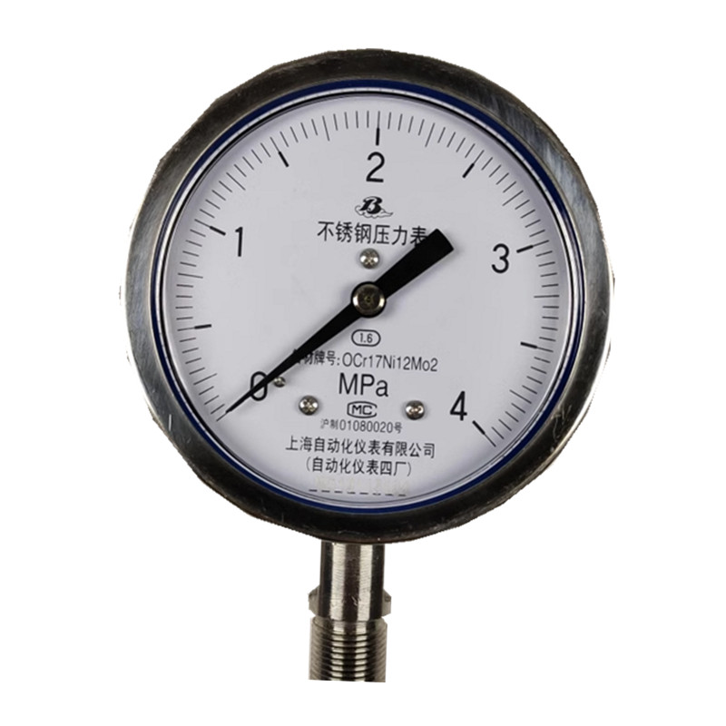 上自仪不锈钢压力表 /隔膜/耐震式Y-100BF 接口M20×1.5 量程0-4Mpa带三色环高清大图