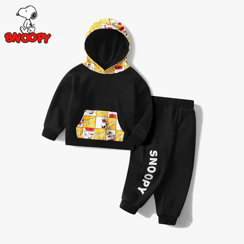 史努比SNOOPY童装儿童加绒卫衣套装春秋新款男童加厚卫衣卫裤两件套