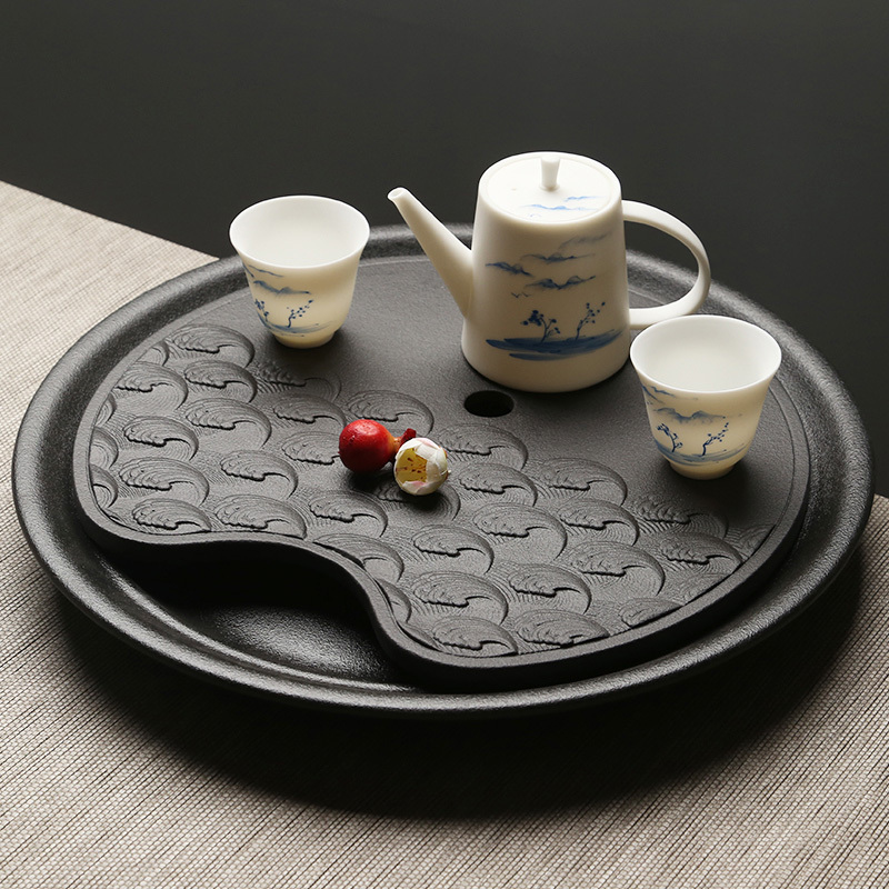 苏氏陶瓷(SUSHI CERAMICS)办公家居简易茶盘禅黑日出陶瓷茶盘 直径35cm