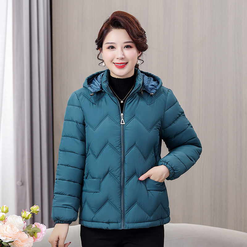 恒源祥羽绒棉服外套妈妈冬装大码中老年女装连帽短款棉衣中年保暖