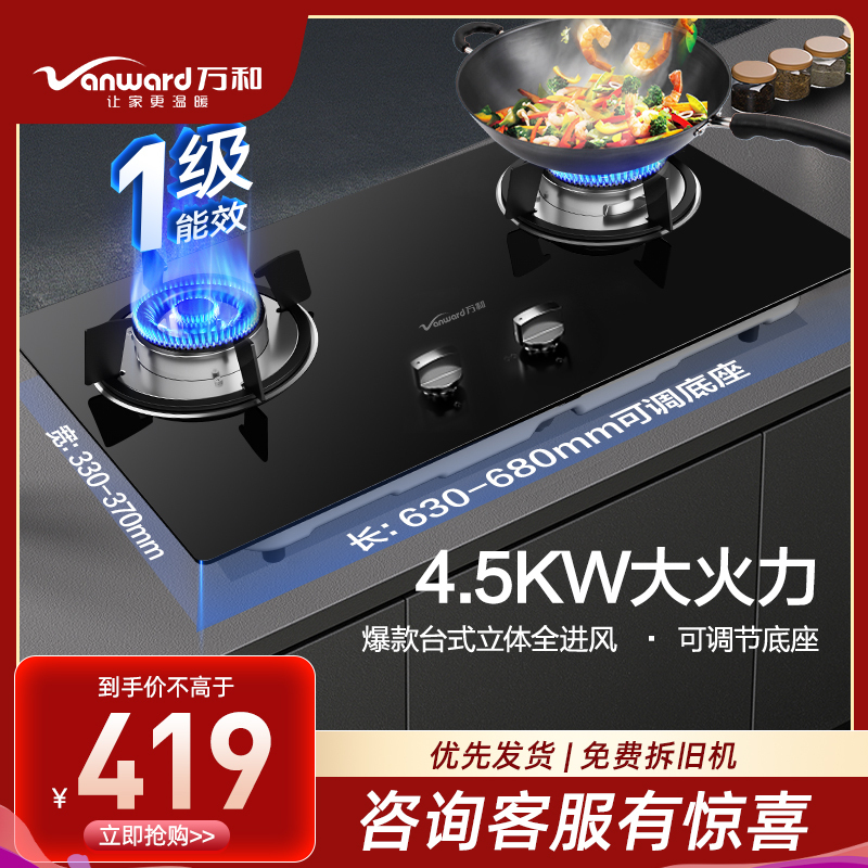 万和(Vanward) 燃气灶天然气双眼灶具4.5KW大火力 一级能效台嵌两用JZT-B5L30