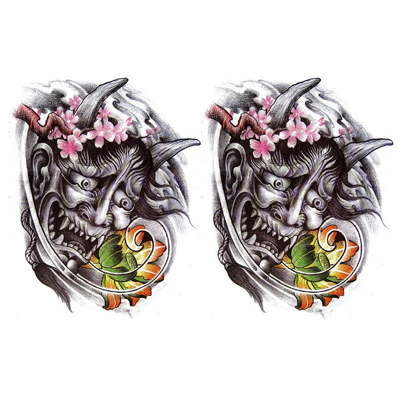 诺花臂纹身贴男防水持久耐磨手臂逼真刺青身体彩绘2张莲花班诺纹身贴