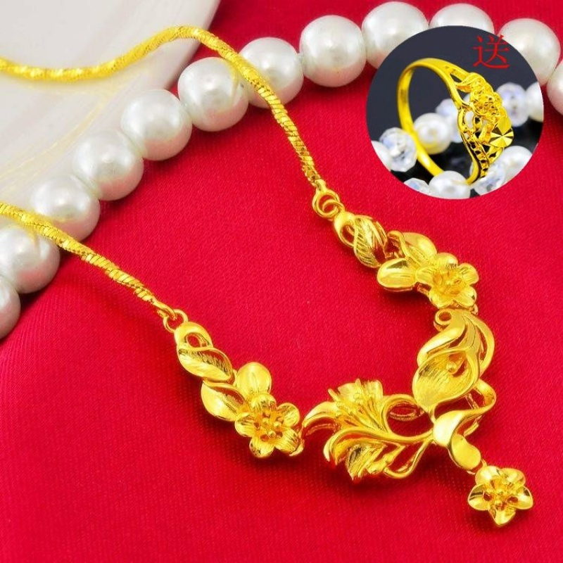 送戒指玫瑰花结婚足金金套链女项链仿金24k链子越南沙金不色