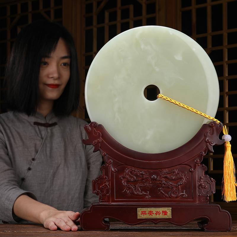 美帮汇平安扣摆件白玉石玉扣玉石公司办公室老板桌前台装饰礼品高清大图