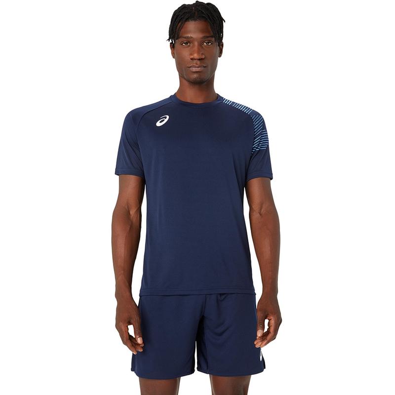 Asics男士排汗速干印花短袖T恤运动训练球类比赛服