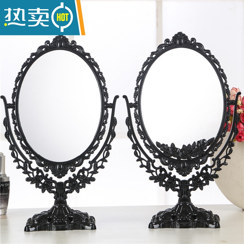 敬平台式化妆镜子 欧式镜子 双面梳妆镜 大号镜子 便携公主镜 新款便携式用镜 椭圆形(大号/粉色)高清大图