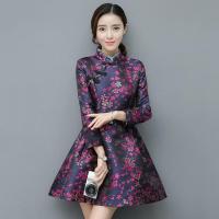 旗袍2018新款秋冬装改良时尚优雅提花棉复古短款修身旗袍连衣裙女图片色