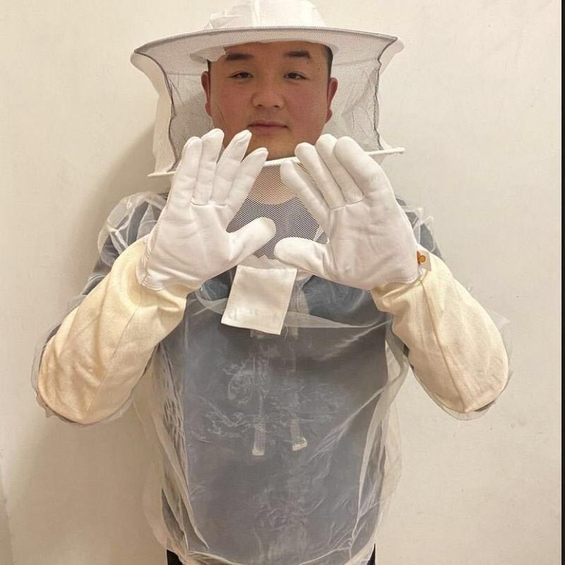 防蜂服全套手套蜂扫蜜蜂防护服半身养蜂服防蜂帽养蜜蜂工具防蜂衣 迷彩蜂帽
