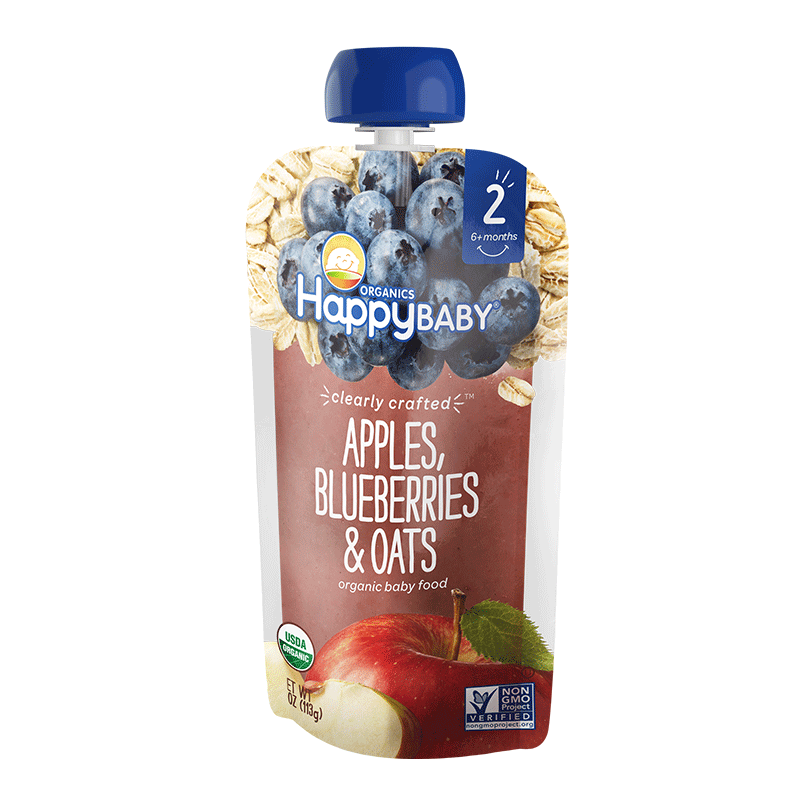 禧贝(Happy Baby)苹果蓝莓燕麦透明装果泥 113g/袋装 6个月以上高清大图