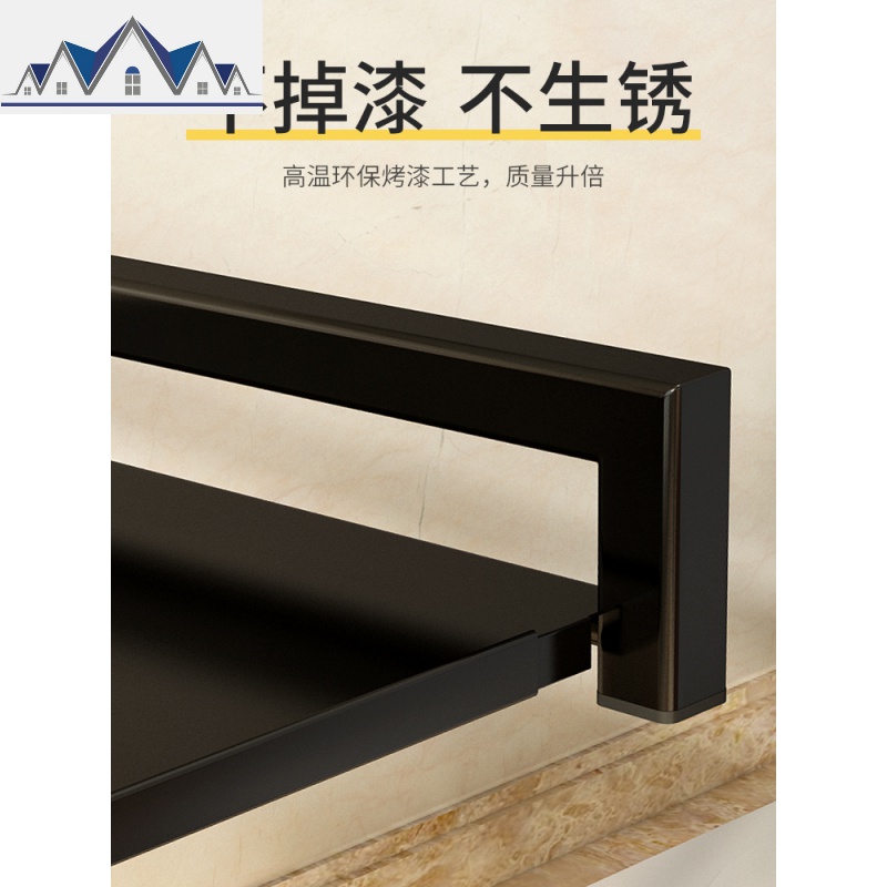 厨房微波炉置物架双层伸缩烤箱架子黑色电饭煲锅架家用简约多功能 三维工匠高清大图
