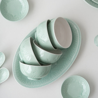 苏氏陶瓷(SUSHI CERAMICS)青瓷餐具套装浅绿釉五谷丰登陶瓷碗盘56头中餐具礼盒