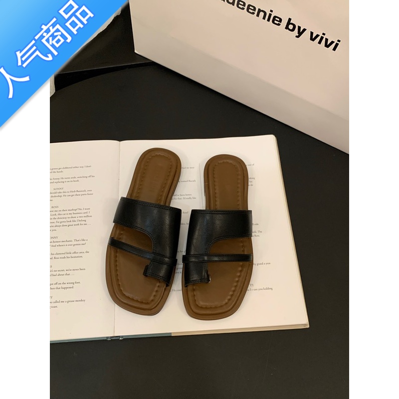 SUNTEK小众平底复古套趾凉拖鞋女鞋子夏天外穿2023新款夏季软底沙滩凉鞋高清大图